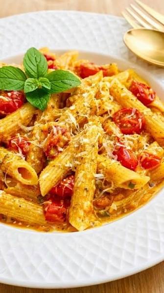 Penne com Molho de Tomate e Manjericão